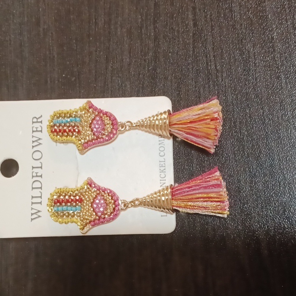 Wildflowers Vibrant Beaded Hamsa Earrings
